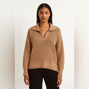 Haven Well Within 100% Cotton Ribbed Collared Sweater – Tan – Size M